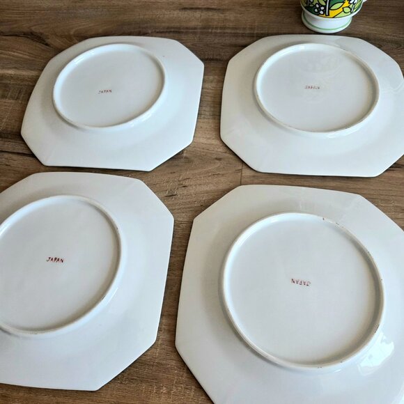 Beautiful vintage 1970s green and yellow set of 4 footed cups and 4 plates. - Picture 5 of 8